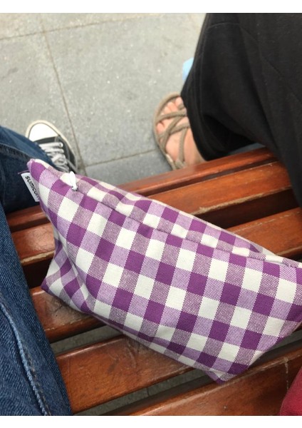 Mor Pötikareli Yıkanabilir Fermuarlı Tek Gözlü Bez Kalemlik Kalem Kutusu Cüzdan Makyaj Çantası