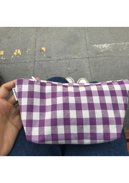 Mor Pötikareli Yıkanabilir Fermuarlı Tek Gözlü Bez Kalemlik Kalem Kutusu Cüzdan Makyaj Çantası modelleri