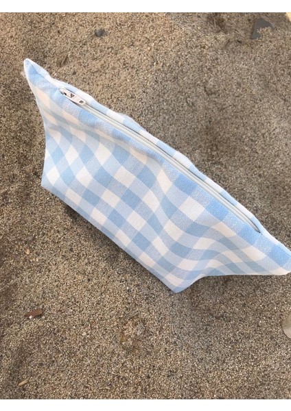 Pötikareli Yıkanabilir Fermuarlı Tek Gözlü Bez Kalemlik Kalem Kutusu Cüzdan Makyaj Çantası