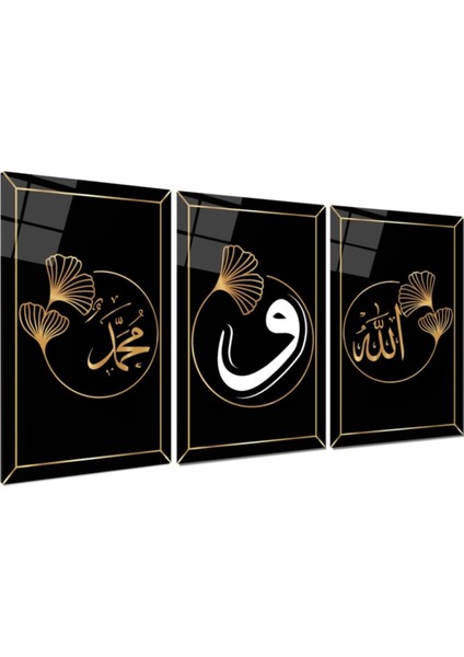 Allah ve Muhammed Lafzı Triple Miyrem-Cam Tablo