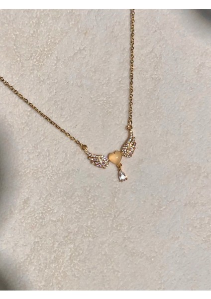 Nature Zirkon Kalp Taşlı Gold Renk Melek Kolye