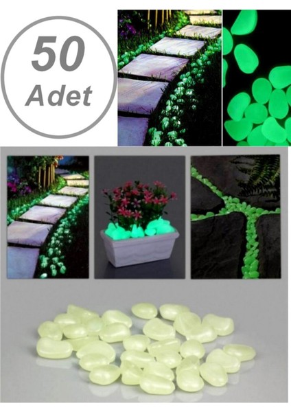 50 Adet Bahçe Için Fosforlu Çakıl Taşı Gece Parlayan Fosforlu Çakıl Taşları Akvaryum Dekoratif