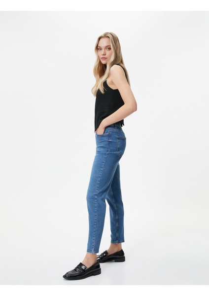 Yüksek Bel Slim Fit Kot Pantolon Rahat Kesim Dar Crop Paça Pamuklu - Mom Jean fiyatları