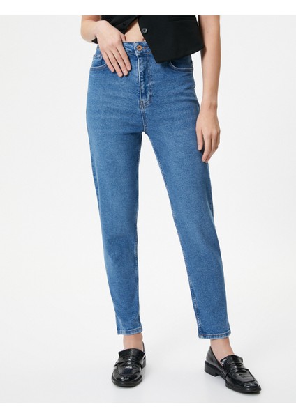 Yüksek Bel Slim Fit Kot Pantolon Rahat Kesim Dar Crop Paça Pamuklu - Mom Jean modelleri