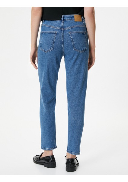 Yüksek Bel Slim Fit Kot Pantolon Rahat Kesim Dar Crop Paça Pamuklu - Mom Jean fırsatları