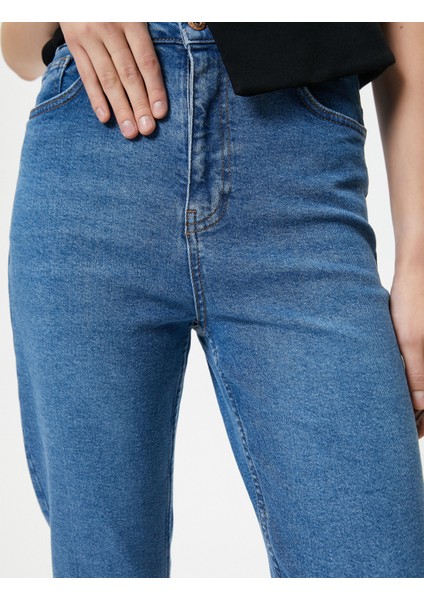 Yüksek Bel Slim Fit Kot Pantolon Rahat Kesim Dar Crop Paça Pamuklu - Mom Jean indirimleri