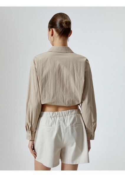 Paraşüt Kumaş Crop Gömlek Oversize Beli Lastikli