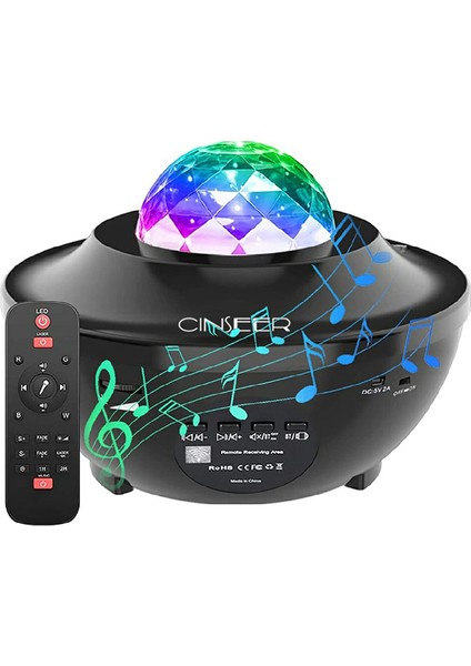 Powermaster PM-7388 Bluetooth Destekli Animasyonlu Şarjlı Ufo Tip Disko Topu Renkli Gece Lambası Tavan Lambası
