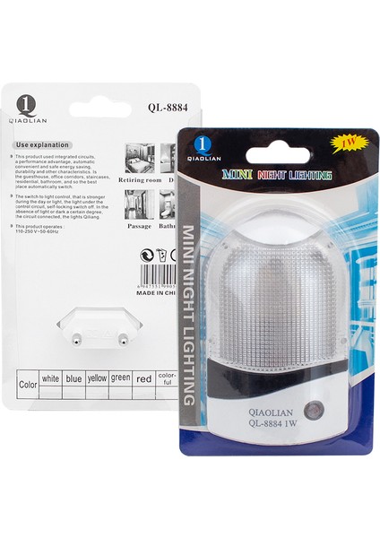 Powermaster QL-8884 1 Watt Ledli Fotoselli Sensörlü Ledli Priz Tipi Gece Lambası Hareket Sensörlü