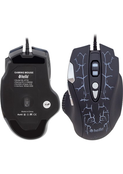 Hello HL-4719 Kablolu Oyuncu Gaming Mouse 8 Tuşlu 3600 Dpı Rgb LED Işıklı Scroll Tuşlu