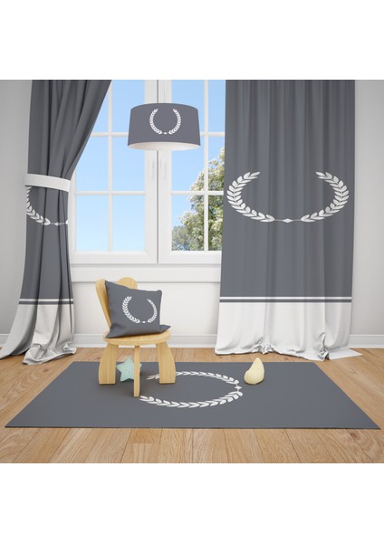 Gri Desenli Çocuk ve Bebek Odası Fon Perdesi 2 Kanat TLA-205