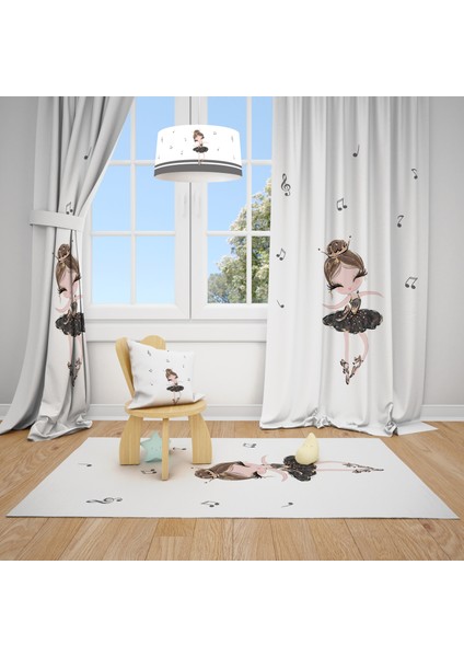 Gri Balerin Desenli Çocuk ve Bebek Odası Fon Perdesi 2 Kanat TLA-276