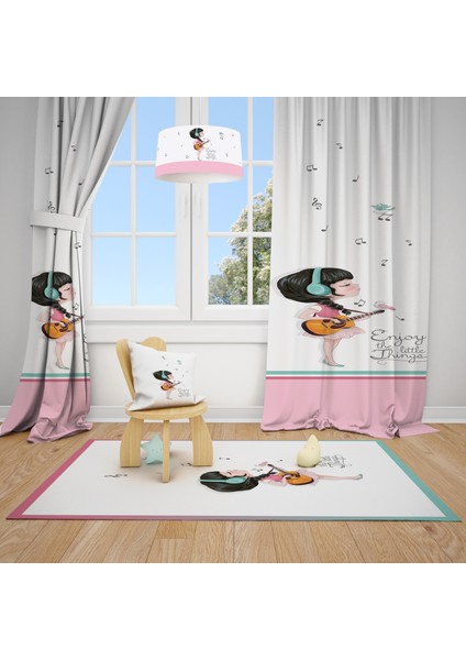 Müzikli Kız Desenli Çocuk ve Bebek Odası Fon Perdesi 2 Kanat TLA-284