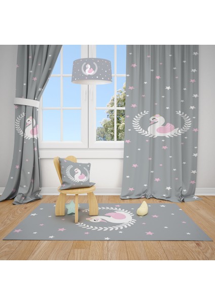 Başak ve Kuğu Desenli Çocuk ve Bebek Odası Fon Perdesi 2 Kanat TLA-237