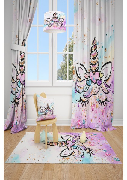 Unicorn Desenli Çocuk Odası Fon Perdesi