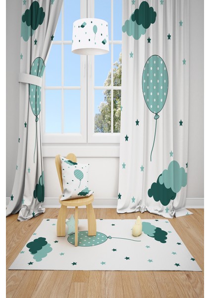 Balon Bulut Desenli Çocuk Odası Fon Perdesi 2 Kanat TLA-200