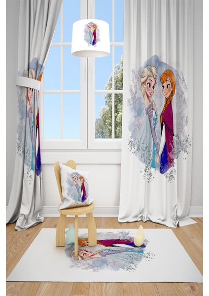 Frozen Elsa & Anna Desenli Çocuk ve Bebek Fon Perde TLA-306