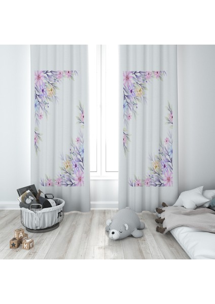 Soft Çiçek Desenli Çocuk ve Bebek Odası Fon Perdesi 2 Kanat TLA-249