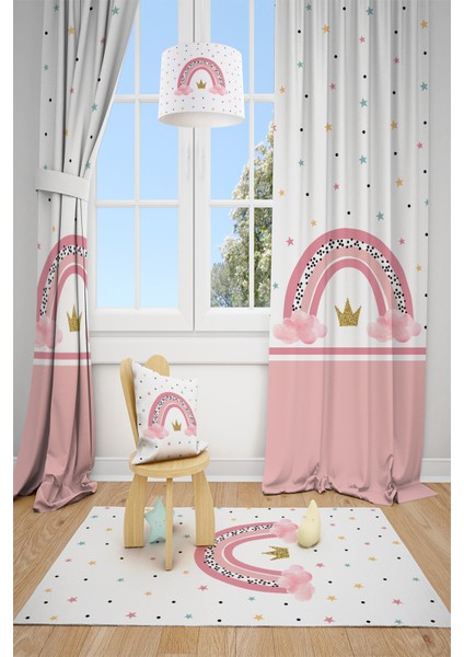 Gökkuşağı Desenli Çocuk ve Bebek Odası Fon Perde TLA-305
