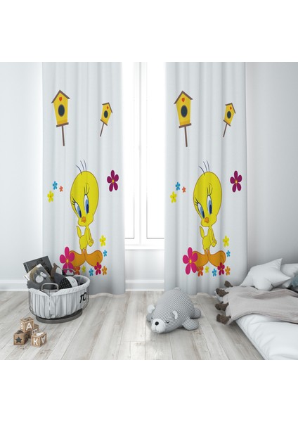 Tweety Desenli Çocuk ve Bebek Odası Fon Perdesi 2 Kanat TLA-293
