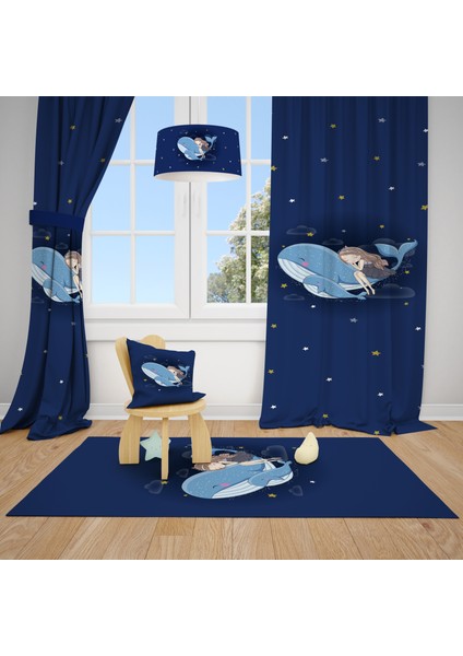 Balıklı Kız Desenli Çocuk ve Bebek Odası Fon Perdesi 2 Kanat TLA-283