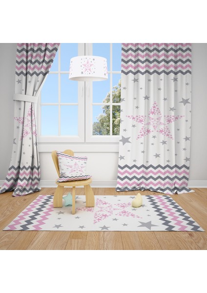 Yıldız Desenli Çocuk ve Bebek Odası Fon Perdesi 2 Kanat TLA-211