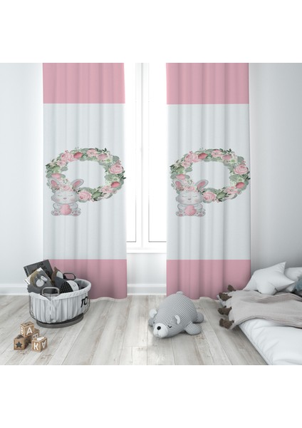 Ayıcıklı Çiçekli Desenli Çocuk ve Bebek Odası Fon Perdesi 2 Kanat TLA-296