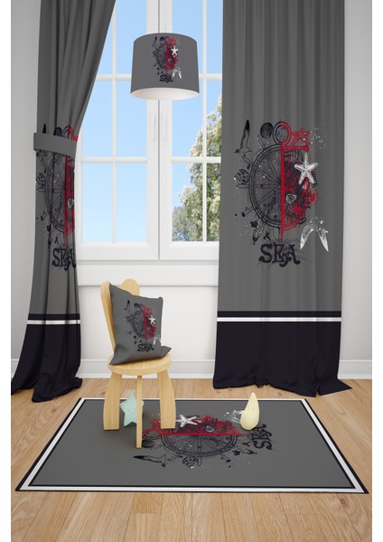 Denizci Desenli Çocuk Odası Fon Perdesi 2 Kanat TLA-185