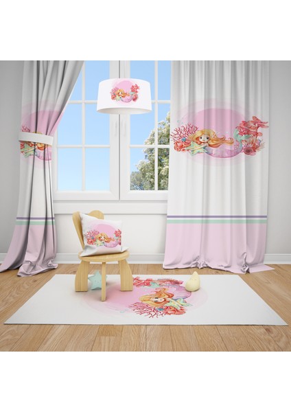 Deniz Kızı Baskılı Çocuk ve Bebek Odası Fon Perdesi 2 Kanat TLA-253