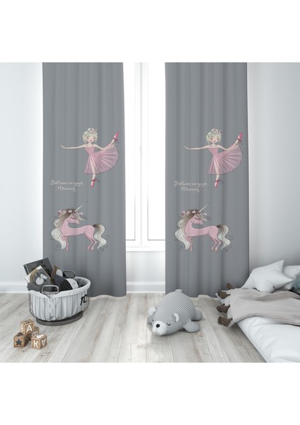 Balerin Kız Çocuk ve Bebek Odası Fon Perdesi 2 Kanat TLA-266