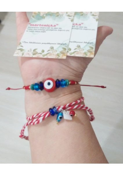 El Yapımı Kırmızı Cam Nazar Boncuklu Hint Cam Boncuklu Ikili Marteniçka Bileklik