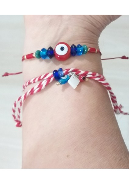 El Yapımı Kırmızı Cam Nazar Boncuklu Hint Cam Boncuklu Ikili Marteniçka Bileklik fırsatları