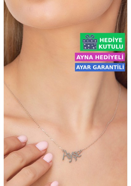 Ayşe Gümüş İsimli Kolye 18 Ayar Beyaz Altın Kaplama Kişiye Özel İsim Yazılı 925 Ayar Kadın Gümüş İsimli Kolye Bayan İsimli Kolye Kişiye Özel İsim Kolye İsim Kolyesi