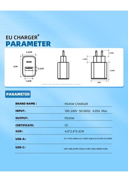 Super Hızlı 25W USB ve 20W Type-C Çift Çıkışlı 45W Pd Çoklu Şarj Başlığı Adaptörü modelleri