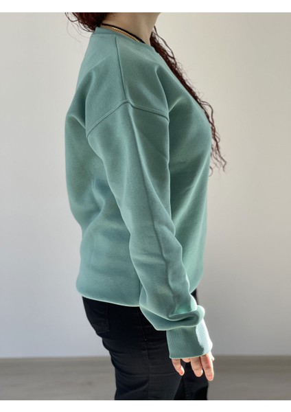 Vera Moda Tarz Bayan Sweatshirt Mint Yeşili - 3 İplik Şardonlu Uzun Kollu T-Shirt