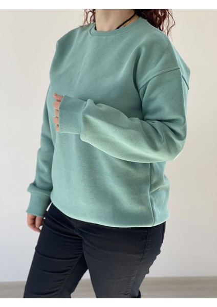 Vera Moda Tarz Bayan Sweatshirt Mint Yeşili - 3 İplik Şardonlu Uzun Kollu T-Shirt