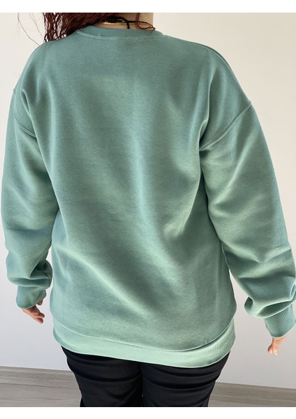 Vera Moda Tarz Bayan Sweatshirt Mint Yeşili - 3 İplik Şardonlu Uzun Kollu T-Shirt