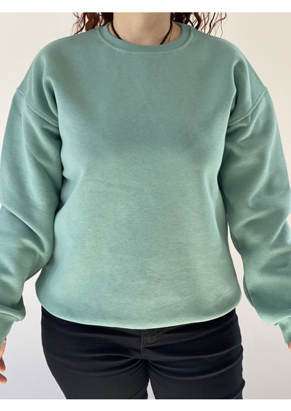 Vera Moda Tarz Bayan Sweatshirt Mint Yeşili - 3 İplik Şardonlu Uzun Kollu T-Shirt