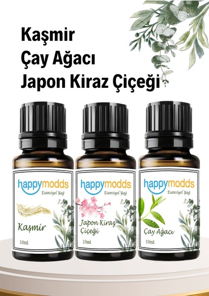 Aromaterapi Uçucu Yağ 10 ml 3'lü Set Japon Kiraz Çiçeği, Çay Ağacı, Kaşmir