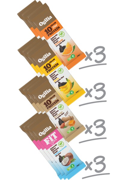 Karışık Protein & Fit Bar Kutu 3x4 Çeşit 12'li