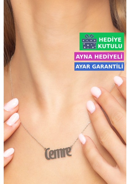 Cemre Gümüş İsimli Kolye 18 Ayar Beyaz Altın Kaplama Kişiye Özel İsim Yazılı 925 Ayar Kadın Gümüş İsimli Kolye Bayan İsimli Kolye Kişiye Özel İsim Kolye İsim Kolyesi