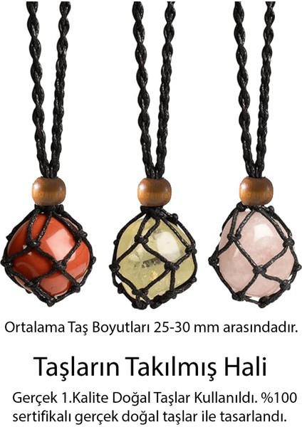 Şifa Seti Makrome Örgülü 7 Çakra Doğal Taş Kolye Ayarlanabilir - Siyah