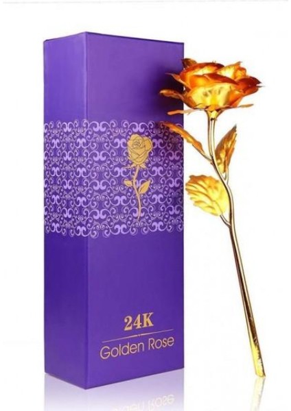 24K Altın Folyo Gül Sevgiliye Verilecek En Güzel Hediye Özel Taşıma Kutusu