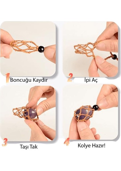 Şifa Seti Makrome Örgülü 7 Çakra Doğal Taş Kolye Ayarlanabilir - Siyah