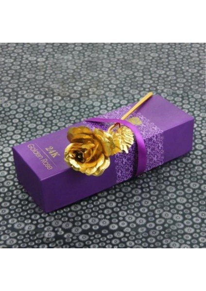 Altın Folyo Gül Özel Tasarım Sevgililer Günü Hediyesi Unutulmayacak Anı Özel Kutusunda
