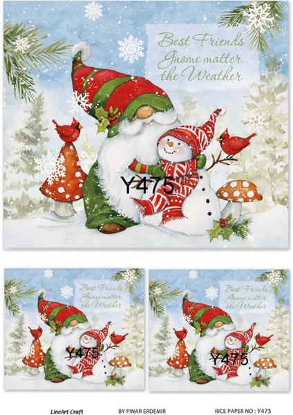 Y475 Yeniyıl Gnome Kardan Adam Desenli Pirinç Dekopaj 30 x 42 cm