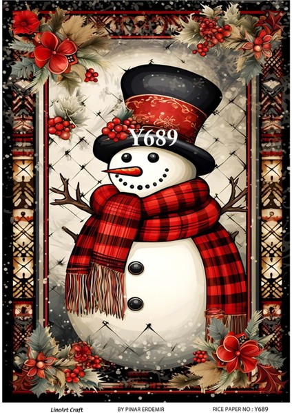 Y689 Yeniyıl Kardan Adam Desenli Pirinç Dekopaj 30 x 42 cm