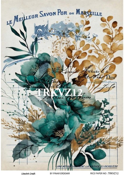 Turkuvaz Serisi TRKVZ12 Shabby Chic Kelebekler Güller Pirinç Dekopaj 30 x 42 cm