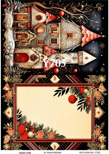 Y705 Yeniyıl Şato Desenli Pirinç Dekopaj 30 x 42 cm