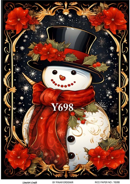 Y698 Yeniyıl Kardan Adam Desenli Pirinç Dekopaj 30 x 42 cm